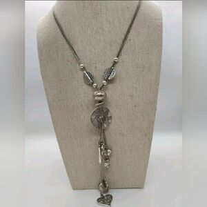 Lia Sophia Silvertone Multi Chain 31" Long Necklace Heart Disc